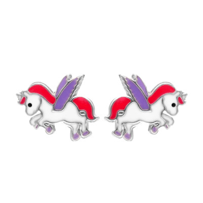 Boucles d'oreilles Licorne, Argent 925 & Laque - Bambins
