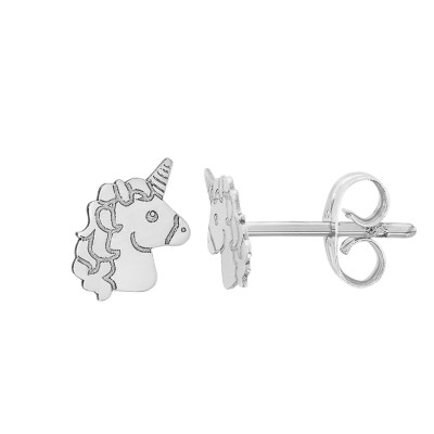 Boucles d'Oreilles Licorne, Or Blanc 375 - Bambins