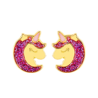 Boucles d'oreilles Licorne, Or jaune 375 & Laque - Bambins