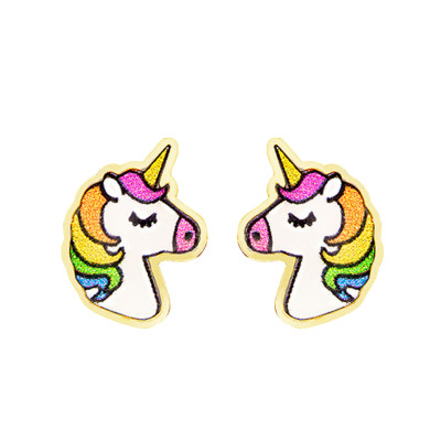 Boucles d'oreilles Licorne, Or jaune 375 & émail - Bambins