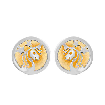 Boucles d'Oreilles Rondes Licorne, Or Blanc & Jaune 375 - Bambins