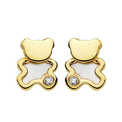 Boucles d'Oreilles Oursons, Or jaune 750 & Nacre - Bambins