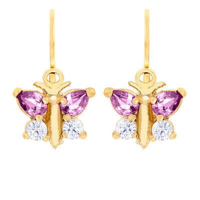 Boucles d'Oreilles Papillon, Pierres & Or Jaune 375 - Bambins