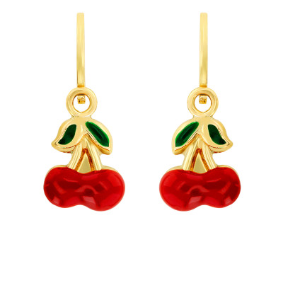Boucles d'oreilles Cerise, Email & Or Jaune 375 - Bambins