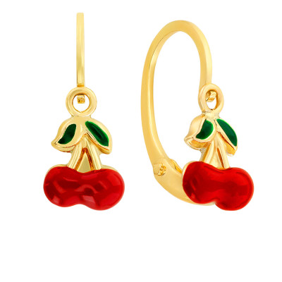 Boucles d'oreilles Cerise, Email & Or Jaune 375 - Bambins