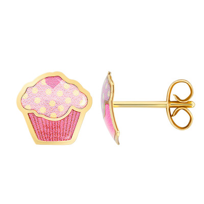 Boucles d'oreilles Cupcake, Email & Or Jaune - Bambins