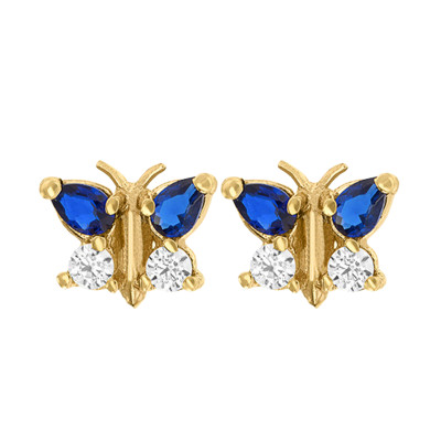 Boucles d'oreilles Papillon bleu, Or jaune & Pierres - Bambins