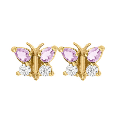 Boucles d'Oreilles Papillon, Oxydes & Or Jaune 375 - Bambins