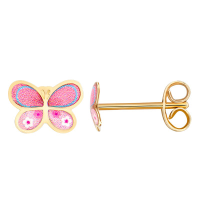 Boucles d'oreilles Papillon, Or jaune et émail - Bambins