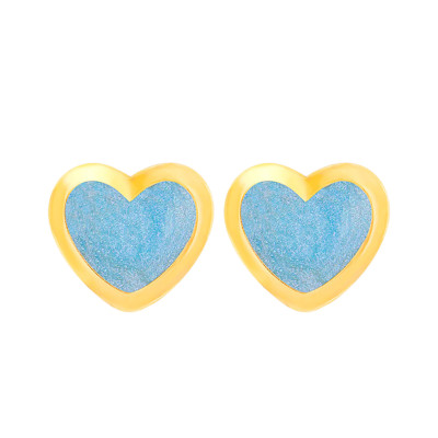 Boucles d'Oreilles Cœurs Bleus, Or Jaune 375 - Bambins