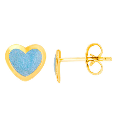 Boucles d'Oreilles Cœurs Bleus, Or Jaune 375 - Bambins