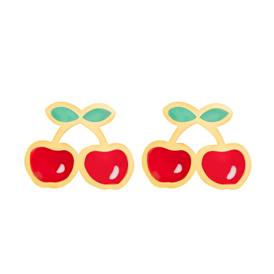 Boucles d'oreilles cerises, Or jaune et émail - Bambins
