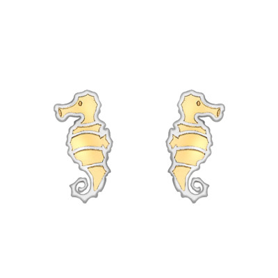 Boucles d'oreilles Hippocampes, 2 Ors 375, 4x9mm - Bambins