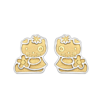 Boucles d'oreilles Kitty, 2 Ors 375, 6x7mm - Bambins
