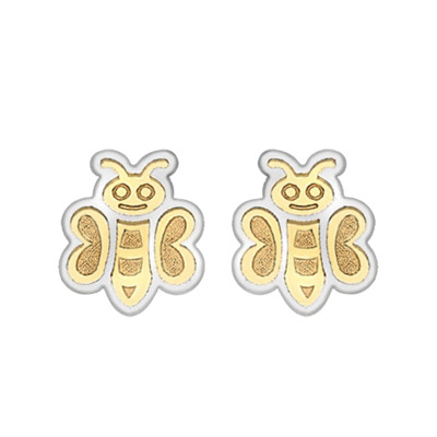 Boucles d'oreilles Abeilles, 2 Ors 375, 6x7mm - Bambins