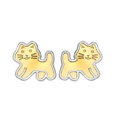 Boucles d'oreilles Chats, 2 Ors 375, 6x6mm - Bambins