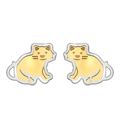 Boucles d'oreilles Chats Assis, 2 Ors 375, 7x7mm - Bambins