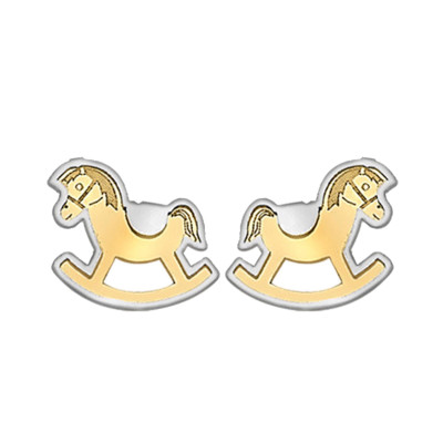 Boucles d'oreilles Cheval à bascule, 2 Ors 375, 6x5mm - Bambins