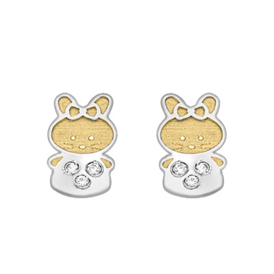 Boucles d'oreilles Lapins, 2 Ors 375 & Zircones, 5x7mm - Bambins