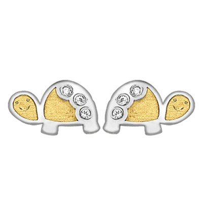 Boucles d'oreilles Tortues, 2 Ors 375 & Zircones, 7x4mm - Bambins