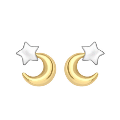 Boucles d'oreilles Lune & Etoile, 2 Ors 375, 8x7mm - Bambins
