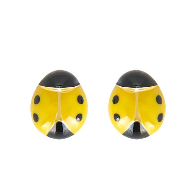Boucles d'oreilles Coccinelles Jaunes, Plaqué Or Jaune - Bambins