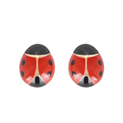 Boucles d'oreilles Coccinelles Rouges, Plaqué Or Jaune - Bambins