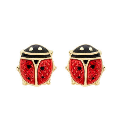 Puces D'oreilles Coccinelles, Email & Or jaune 375 - Bambins