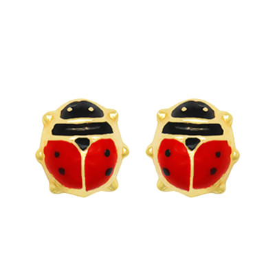 Boucles d'oreilles Coccinelles, Email & Or jaune - Bambins