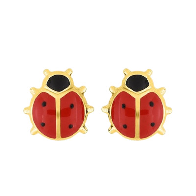 Boucles d'oreilles Coccinelles, Plaqué Or Jaune & Laque - Bambins