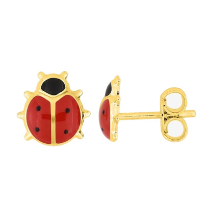 Boucles d'oreilles Coccinelles, Plaqué Or Jaune & Laque - Bambins
