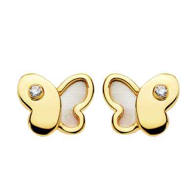 Boucles d'Oreilles Papillon, Or jaune 750 & Nacre - Bambins