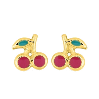 Boucles d'oreilles Cerises, Or Jaune 375 & Laque - Bambins