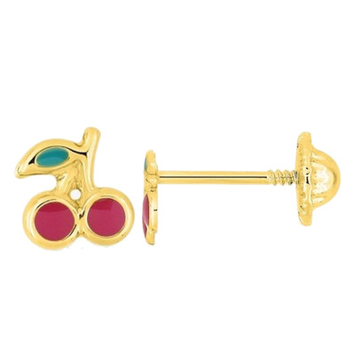 Boucles d'oreilles Cerises, Or Jaune 375 & Laque - Bambins