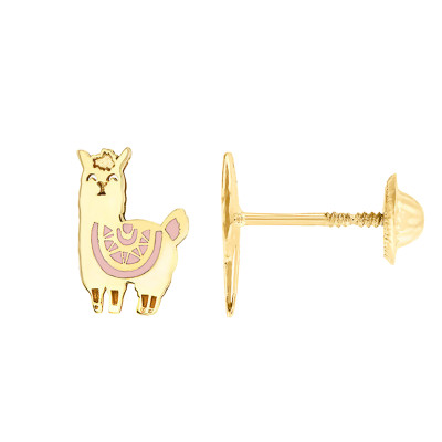 Boucles d'oreilles Lama, Email & Or jaune - Bambins
