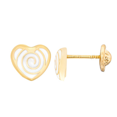 Boucles d'oreilles Cœur, Or jaune et émail - Bambins