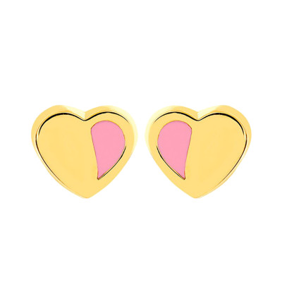 Boucles d'oreilles enfant coeur rose, Or jaune - Bambins