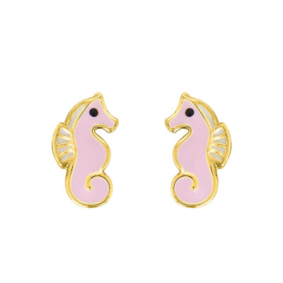 Boucles d'oreilles Hippocampes, Plaqué Or Jaune & Laque - Bambins