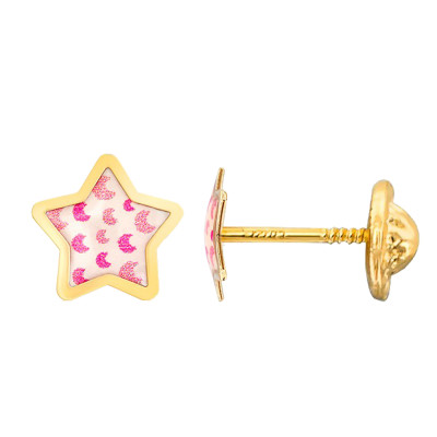 Boucles d'oreilles Etoiles, Or jaune et émail - Bambins
