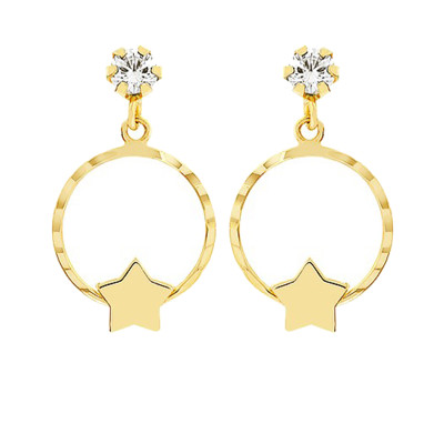 Boucles d'oreilles cercle étoilé, Or jaune et zyrcon - Bambins