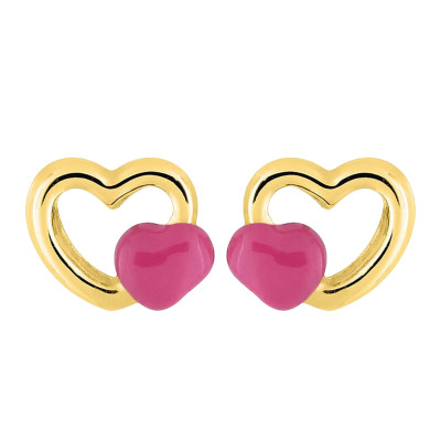 Boucles d'oreilles Coeurs Doubles, Plaqué Or Jaune - Bambins