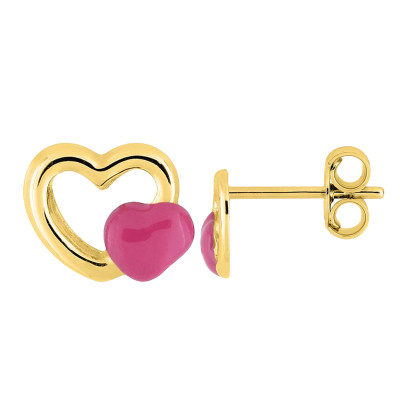 Boucles d'oreilles Coeurs Doubles, Plaqué Or Jaune - Bambins