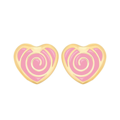 Boucles d'Oreilles Cœurs Spirale, Email & Or Jaune - Bambins