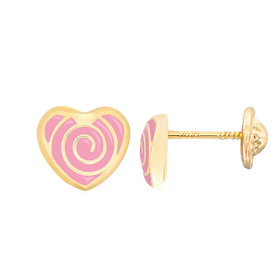 Boucles d'Oreilles Cœurs Spirale, Email & Or Jaune - Bambins