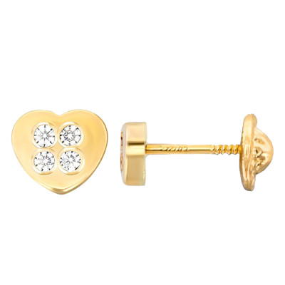 Boucles d'oreilles Cœur, Zircon & Or Jaune - Bambins