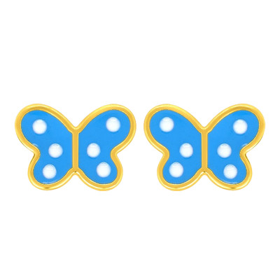 Boucles d'oreilles Papillons Bleus, Plaqué Or Jaune - Bambins