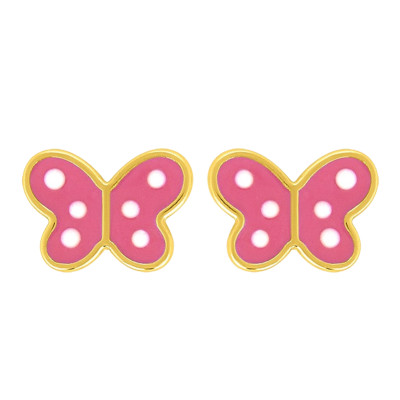 Boucles d'oreilles Papillons Rose, Or Jaune 375 - Bambins