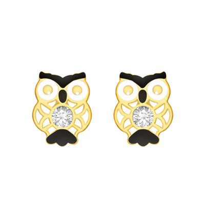 Boucles D'oreilles Hiboux Cristaux, Email & Or jaune 375 - Bambins