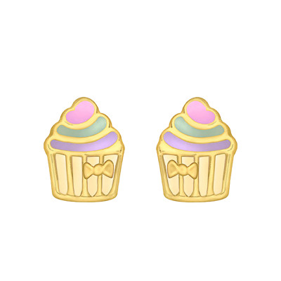 Boucles D'oreilles Cupcakes, Email & Or jaune 375 - Bambins