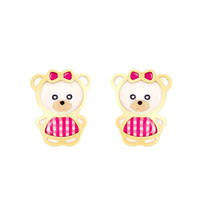 Boucles d'oreilles Ourson, Or jaune 750 et émail - Bambins